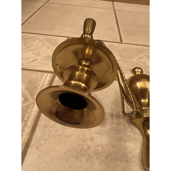 VINTAGE PAIR OF SOLID BRASS GEORGIAN STYLE SCONCES 13in. Made In India - Picture 11 of 16